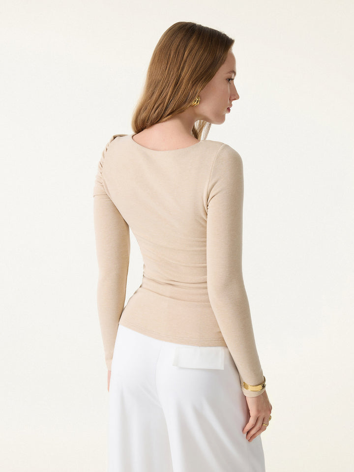 Tencel-Wool Gathered Semi Sheer Long Sleeve Brami Top
