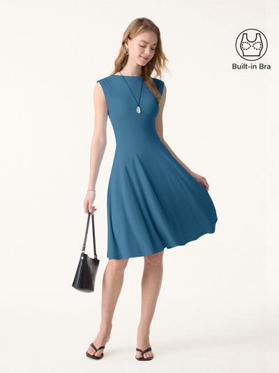 SkinKiss Boatneck Wide Shoulder Brami Dress with Pockets Dark Marine XS