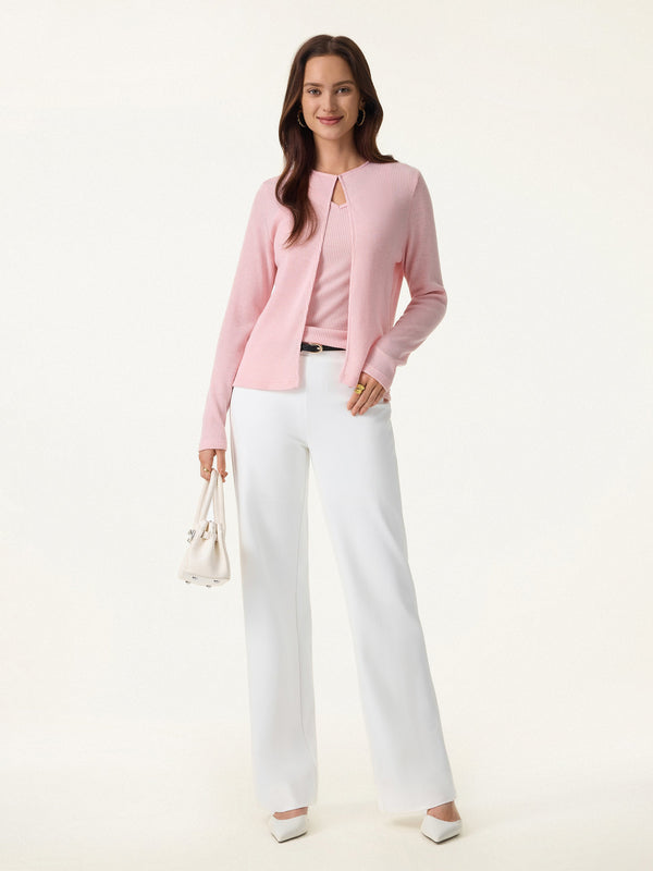 2Pcs Set V-Neck Spaghetti Bra Tank & Knit Relaxed Long Sleeve Cardigan