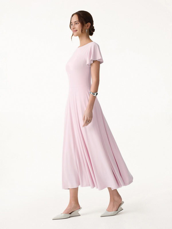 OGLmove SkinKiss Boatneck Fit-and-Flare Maxi Travel Bra Dress with Pockets Primrose Pink XS