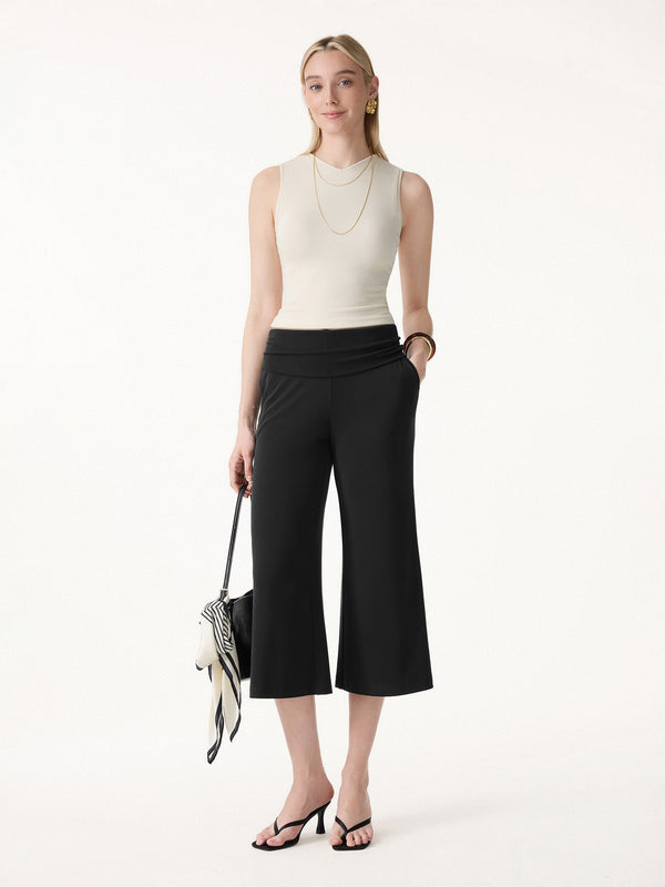 OGLmove Sandwashed Modal Fold-Down Waist Flared Leg Pants