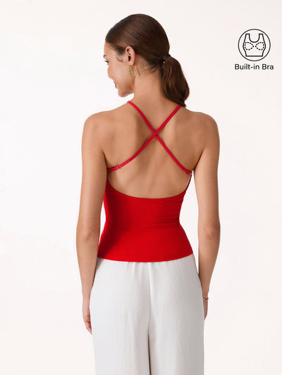 OGLmove SkinKiss Round Neck Cross-Back Bandless Bra Top Red XS