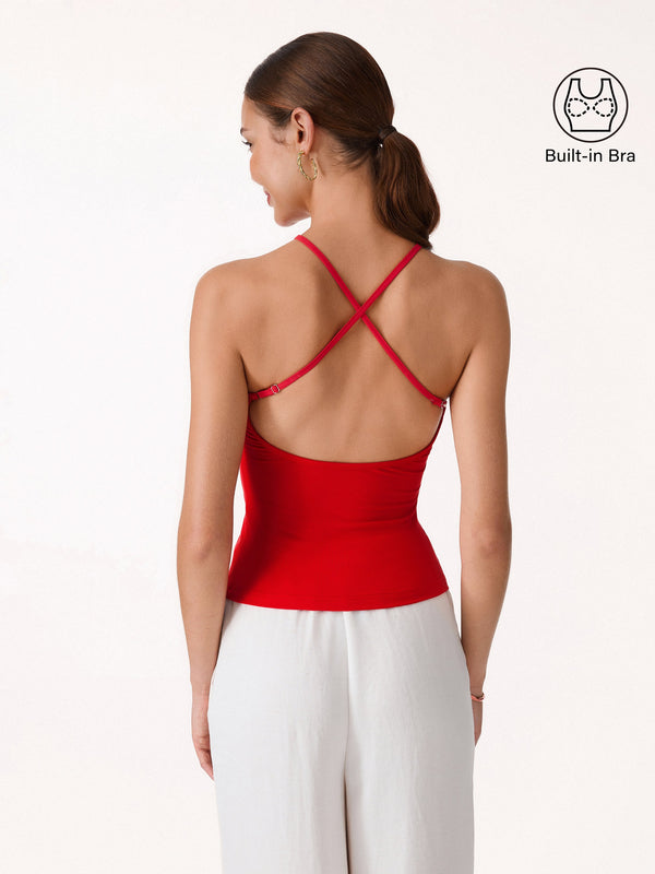 OGLmove SkinKiss Round Neck Cross-Back Bandless Bra Top Red XS