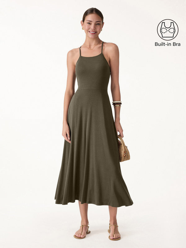 OGLmove Soft Spaghetti Midi Bra Dress