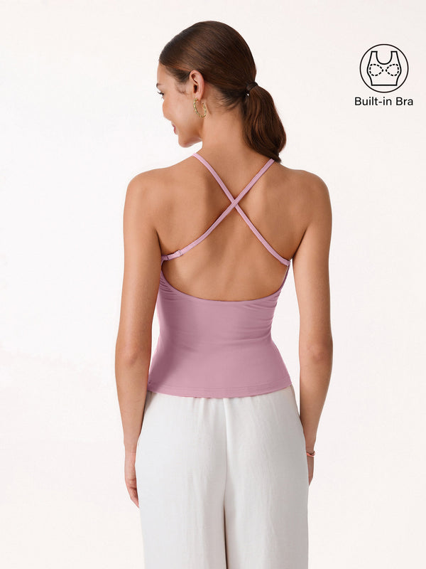 OGLmove SkinKiss Round Neck Cross-Back Bra Top Rose Mauve XS