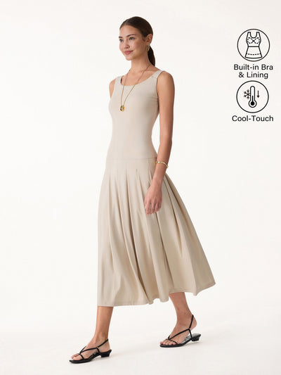 OGLmove CoolTouch Multi-Wear Pleated Midi Bra Dress Limestone XS