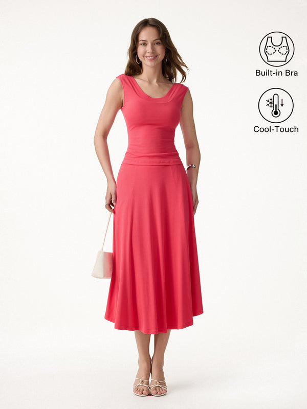 OGLmove 2Pcs Set U-Neck Bra Tank & Midi Skirt with Pockets