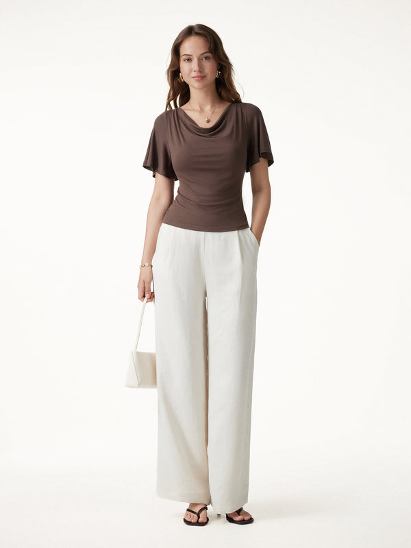 OGLmove Cowl Neck Flutter Sleeve Bra Top