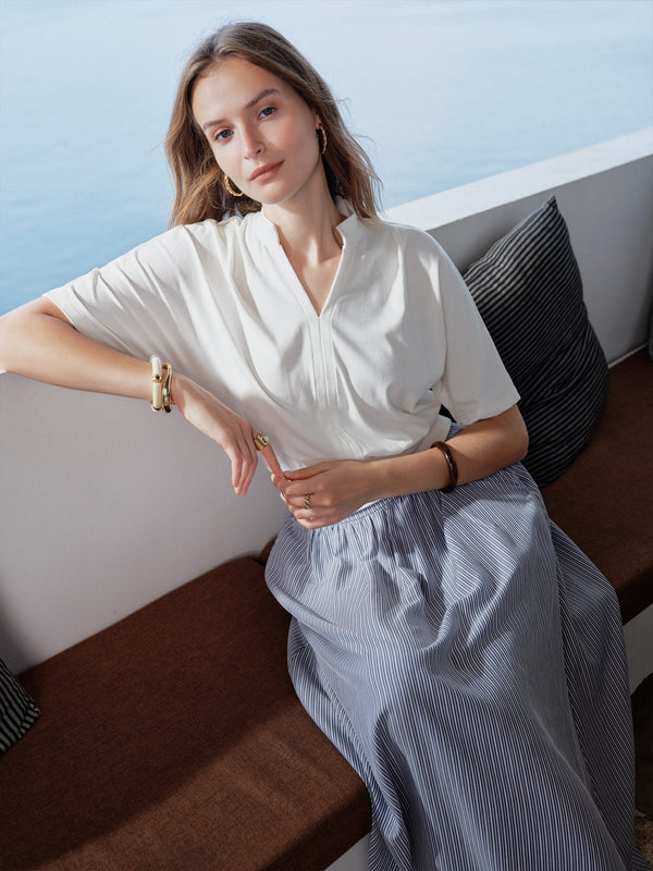 OGLmove Stand Collar V-Neck Short Sleeve Top