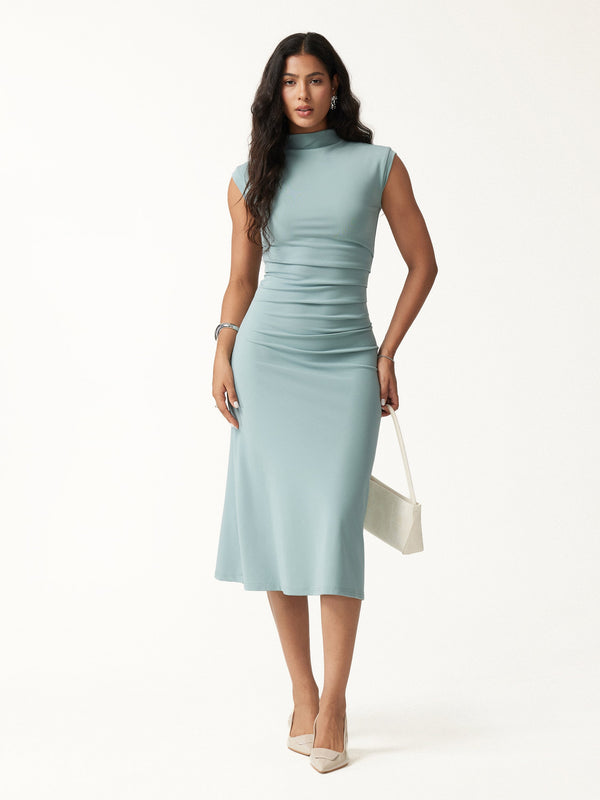 OGLmove Mockneck Tucks Midi Dress