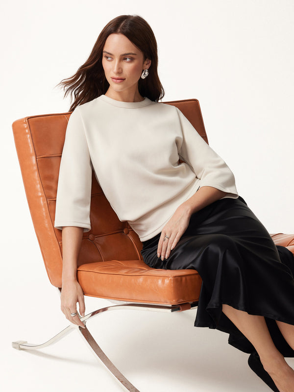 OGLmove Sandwashed Spacer Crewneck 3/4 Sleeve Top Ash Ivory XXS