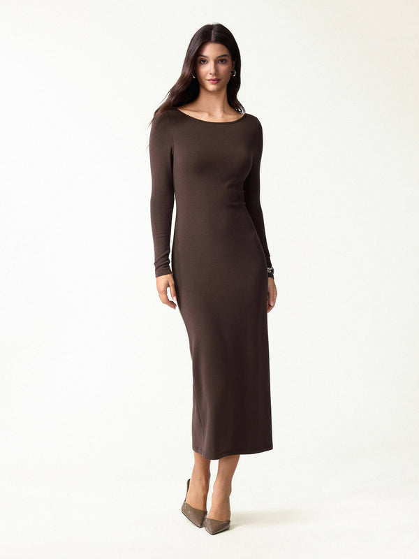 OGLmove ProWarm Boatneck Open-Back Midi Built-In Bra Dress 2.0