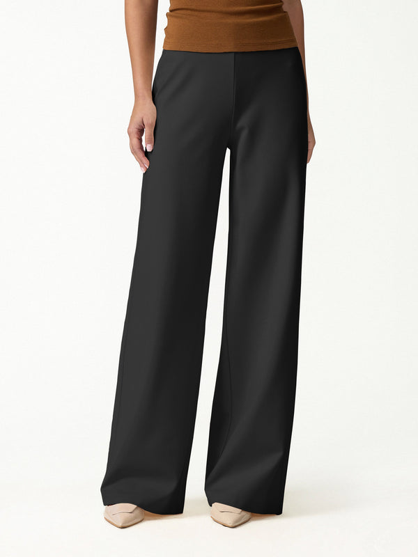OGLmove Ponte High-Rise Wide-Leg Pants with Pockets Pure Black XXS