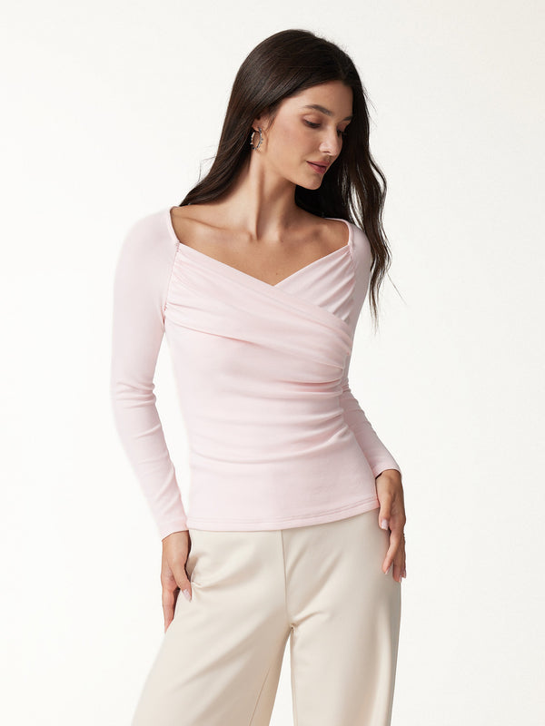 OGLmove Light Warm Surplice Ruched Long Sleeve Top Powder Pink XXS