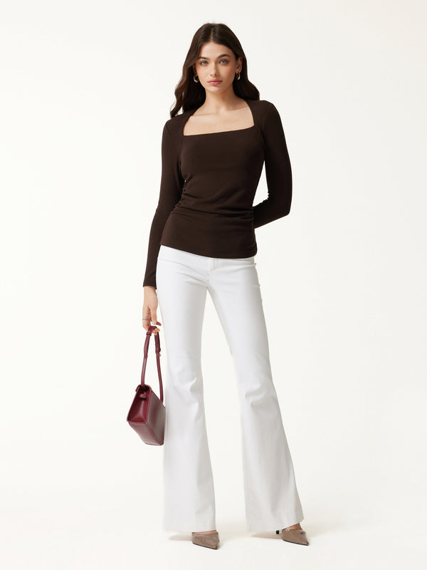 OGLmove Trapeze Neck Long Sleeve Ruched Bra Top