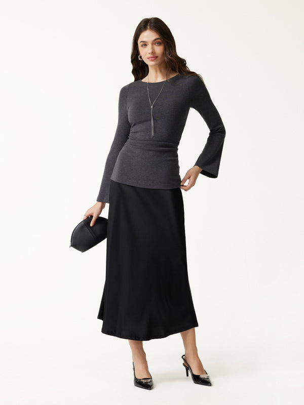 OGLmove Round Neck Bell Sleeve Ruched Bra Top