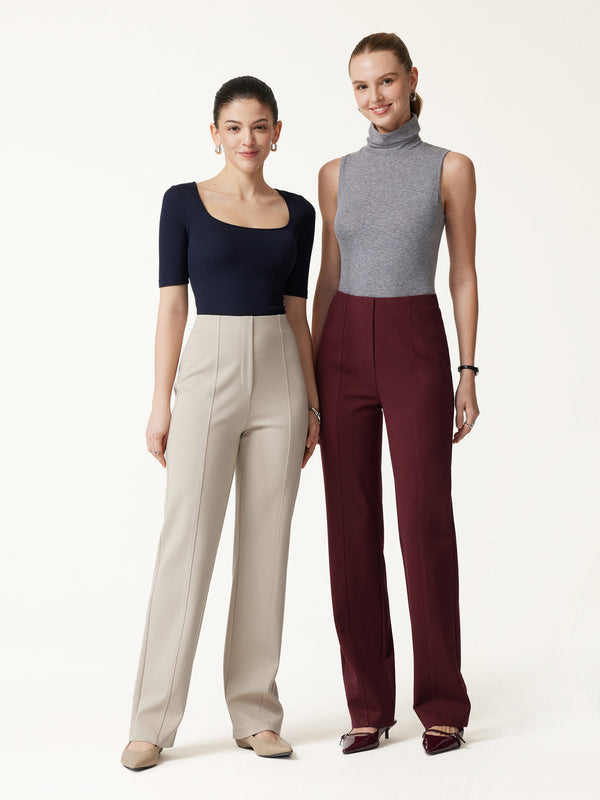 OGLmove Ponte High-Rise Straight-Leg Pants with Pockets