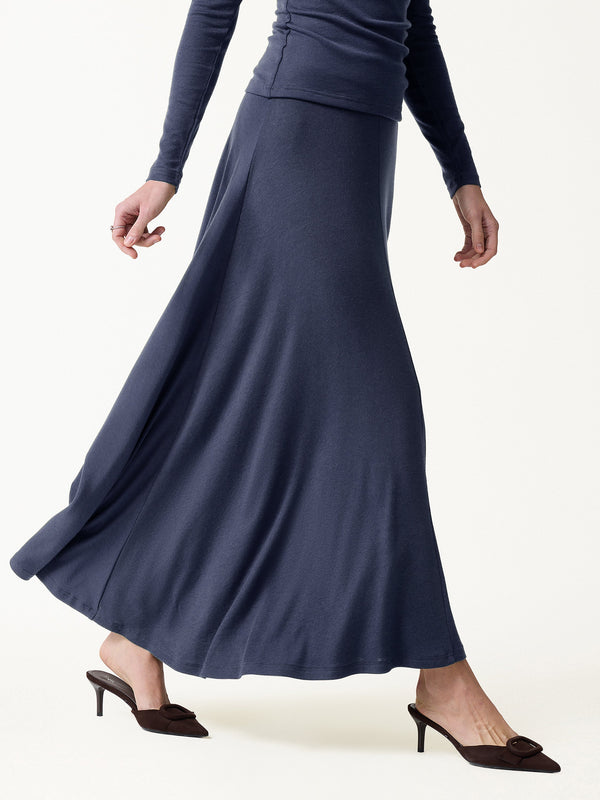 OGLmove LiteWarm Lyocell-Cashmere Blend Mid-Rise Umbrella Maxi Skirt Navy XXS