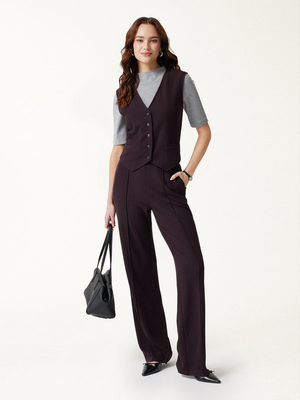 OGLmove GingerWarm Mid-Rise Straight-Leg Pintuck Pants with Pockets