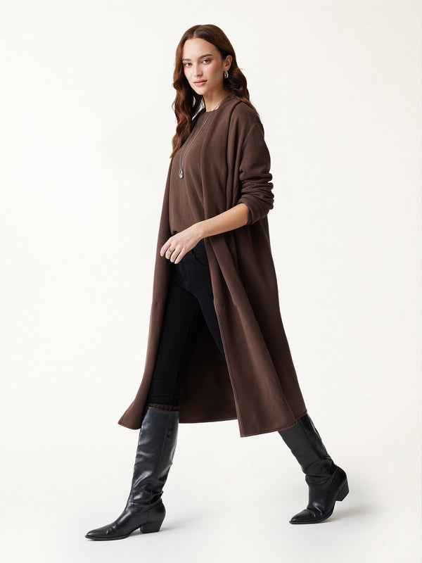 OGLmove MaxWarm Shawl Collar Long Sleeve Midi Cardigan with Pockets Walnut Brown XXS
