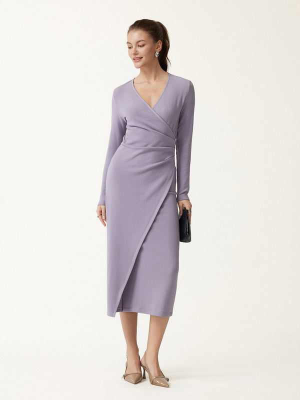 OGLmove ProWarm Surplice Long Sleeve Tucked Dress