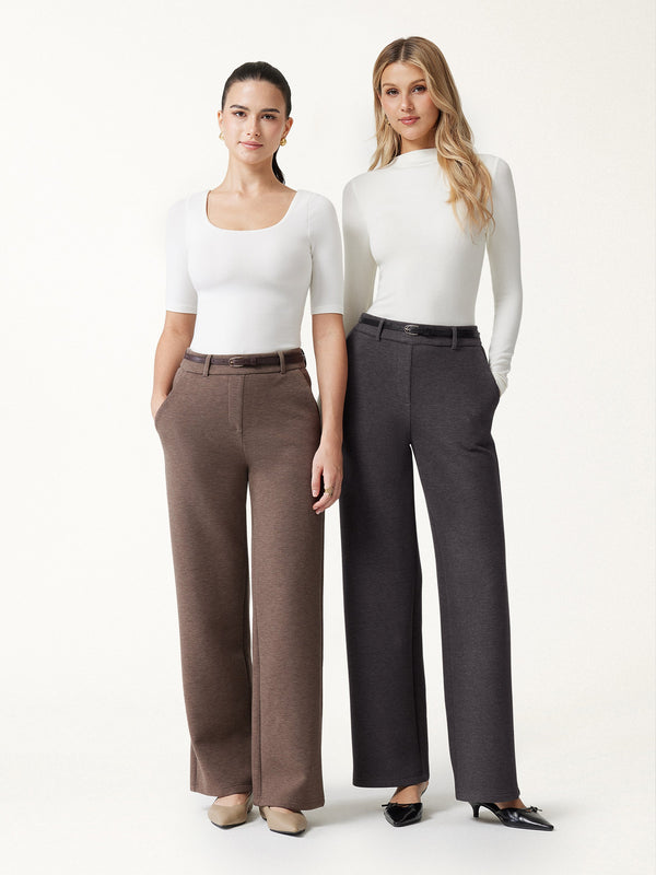 OGLmove FuzzLuxe Mid-Rise Straight-Leg Pants with Pockets