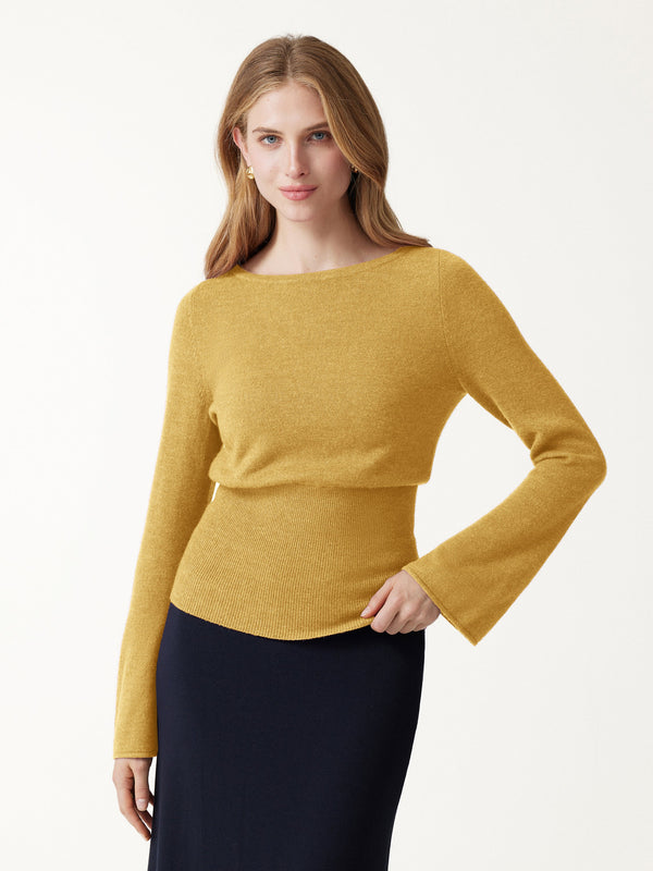 OGLmove Merino Blend Boatneck Long Sleeve Close-Fit Hem Sweater Butterscotch Yellow XS