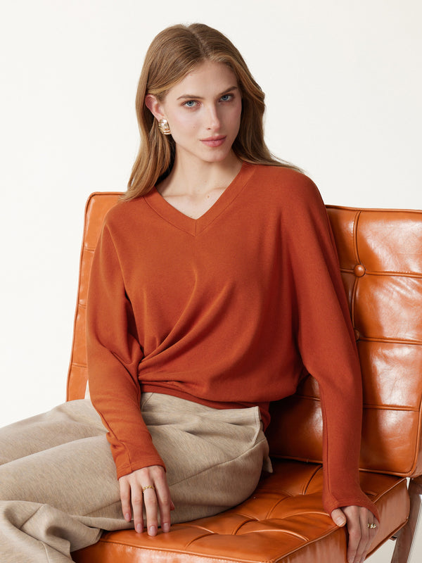 OGLmove ProWarm V-Neck Long Sleeve Banded Hem Top Autumn Orange XXS