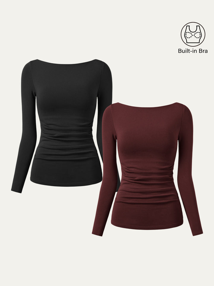2Pcs Set Boatneck Tucks Brami Top Black/Ruby XS