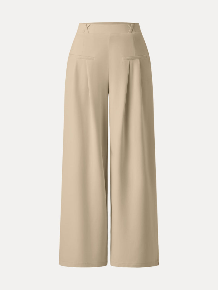 Drapey Bamboo Ponte Mid Rise Wide Leg Trouser with Pockets Regular Pale Gold