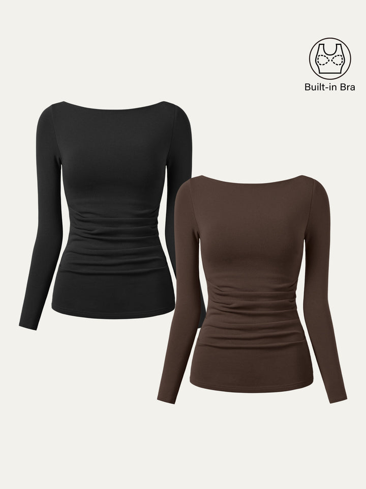 2Pcs Set Boatneck Tucks Brami Top Black/Espresso XS