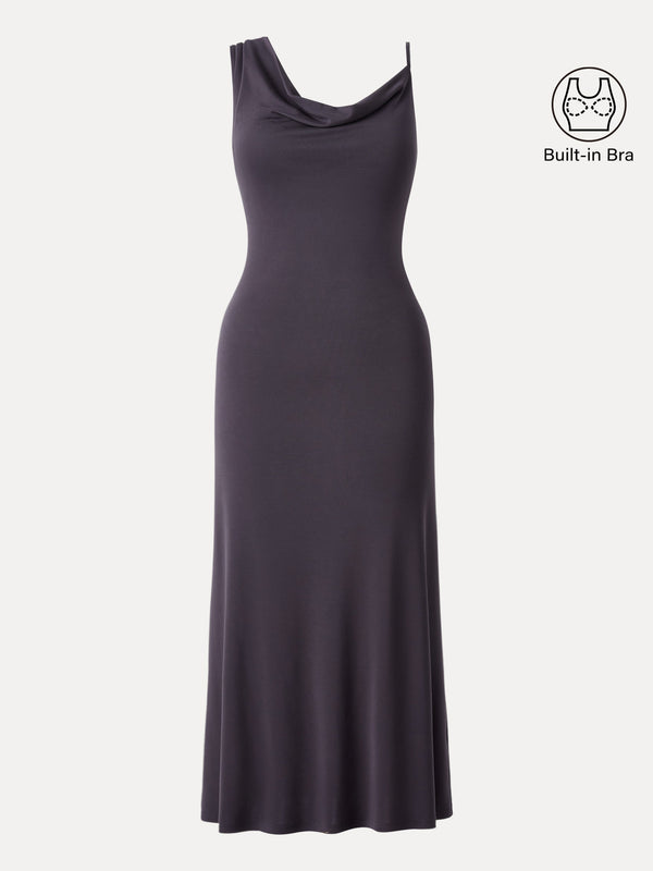 Sandwashed Asymmetrical Cowl Midi Brami Dress