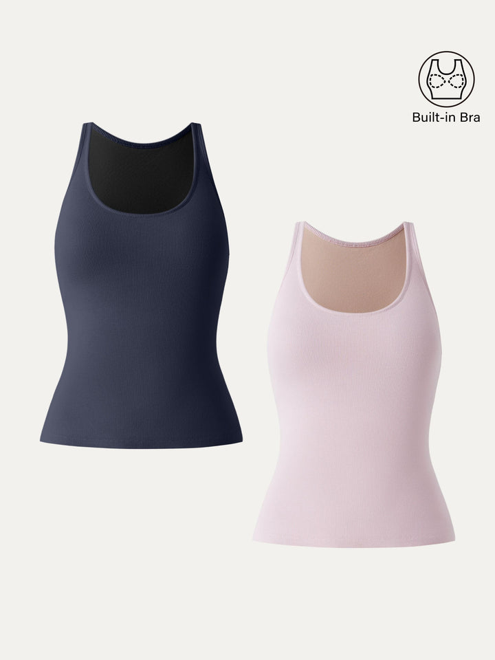 2Pcs Set Essential Stretch Cotton U-neck New Airy Brami Light Pink/Navy XS