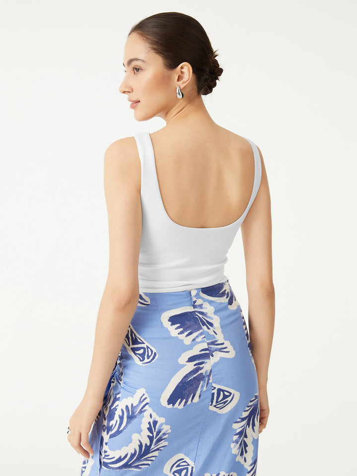 2Pcs Set Elastic Open Back Brami Tank & Flowy Side Ruched A-line Midi Skirt