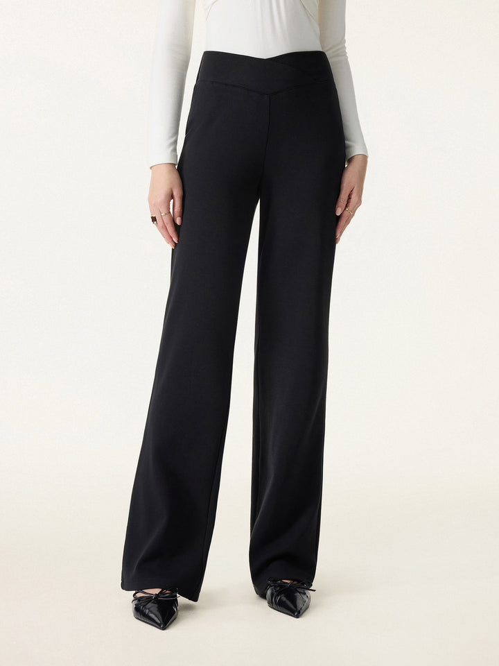 Cozy Warm V-Waistband Flared Leg Pull-On Pants Black XS