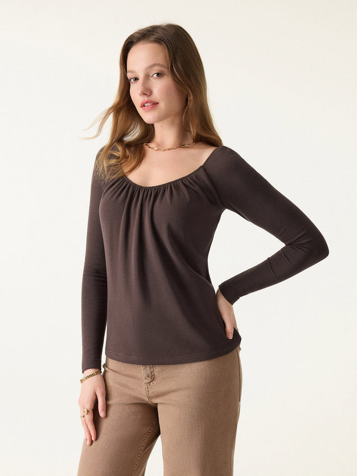 ProWarm Ruched Scoop Neck Long Sleeve Brami