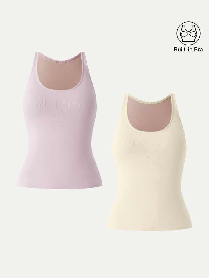 2Pcs Set Essential Stretch Cotton U-neck New Airy Brami Light Pink/Butter Cream XS