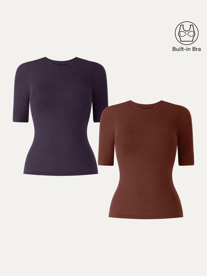Lyocell Cashmere Crewneck Layered Cuff Brami Purple Gloam/Rust Orange XS