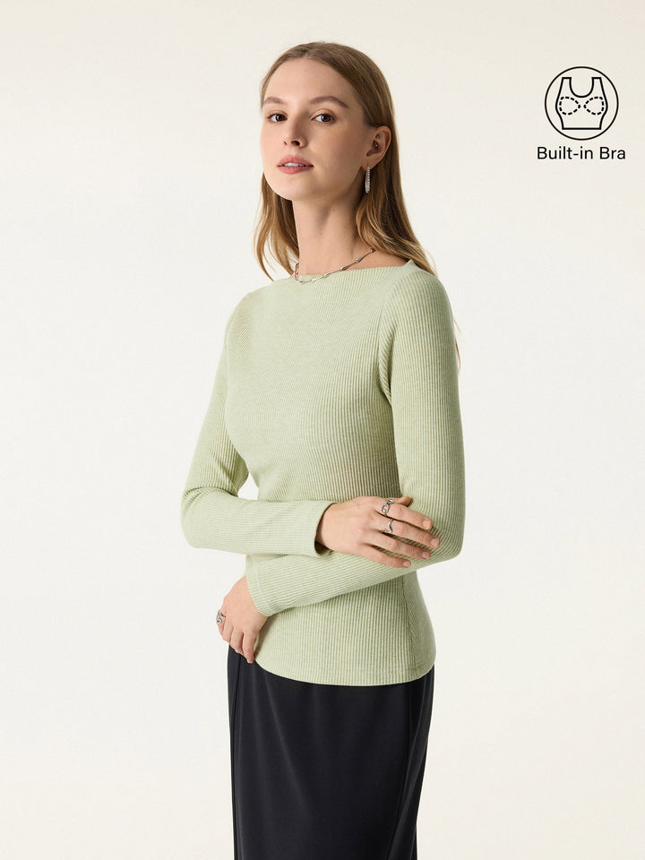 Ribbed Boatneck Long Sleeve Brami