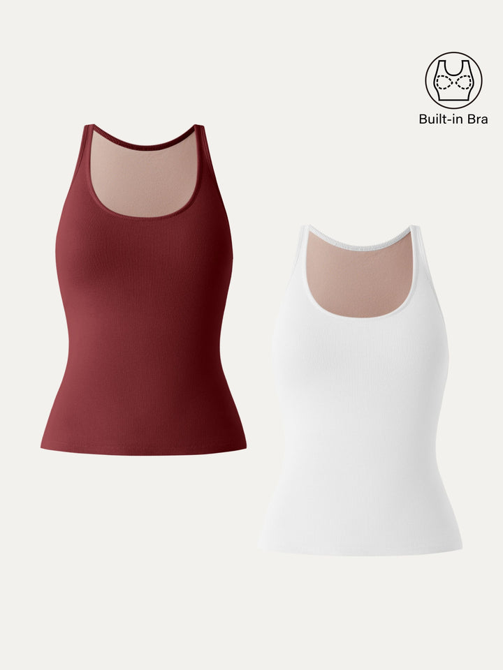 2Pcs Set Essential Stretch Cotton U-neck New Airy Brami White/Retro Red XS
