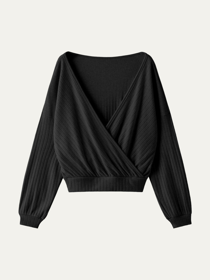 Wide Rib Surplice Top Black XS