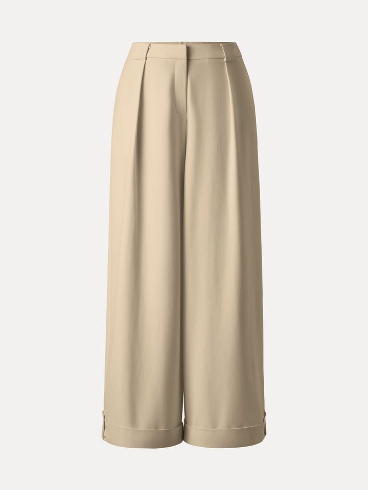 Bamboo Ponte Mid Rise Wide Leg Trouser with Fold-up Hem Pale Gold XS