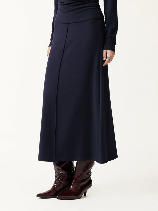 OGLmove Prowarm Mid-Rise Pintuck A-Line Midi Skirt Smoky Navy XXS