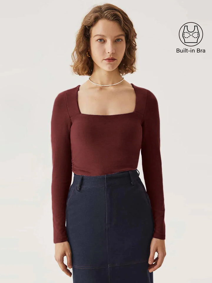 Anti-Bacteria Square Neck Ruched Brami Top Ruby 2XL