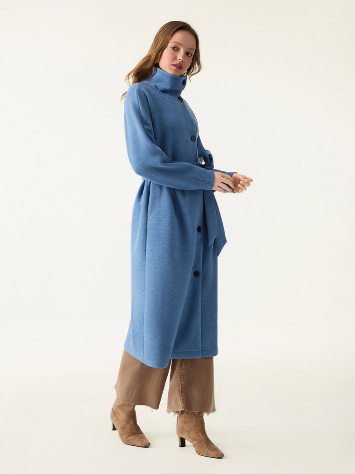 FuzzLuxe Belted Tunnel Neck Button Front Coat