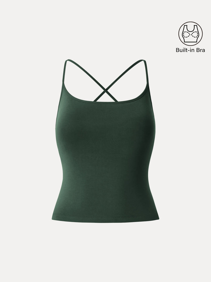 Sandwashed U-neck Cross-back Adjustable Strap Spaghetti Brami Fresh Jungle XS