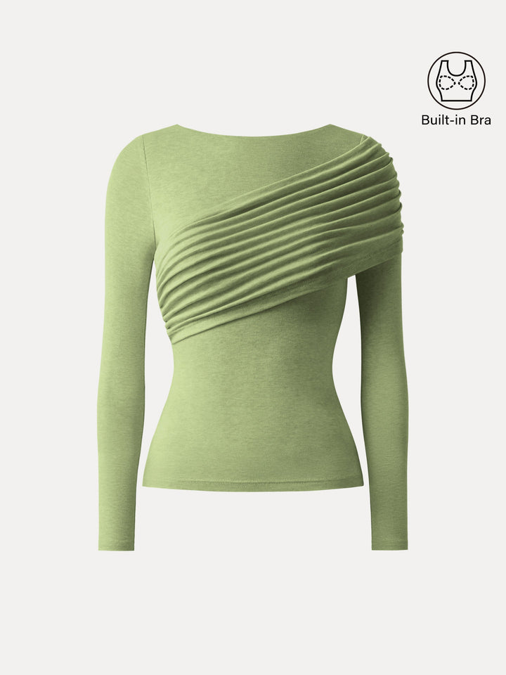 Tencel-Wool Gathered Semi Sheer Long Sleeve Brami Top Tencel-Wool Heather Light Peridot