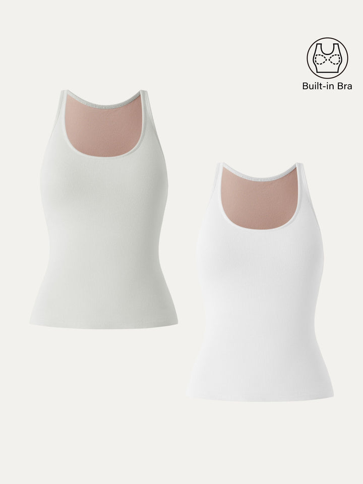2Pcs Set Essential Stretch Cotton U-neck New Airy Brami White/Cloud White XS