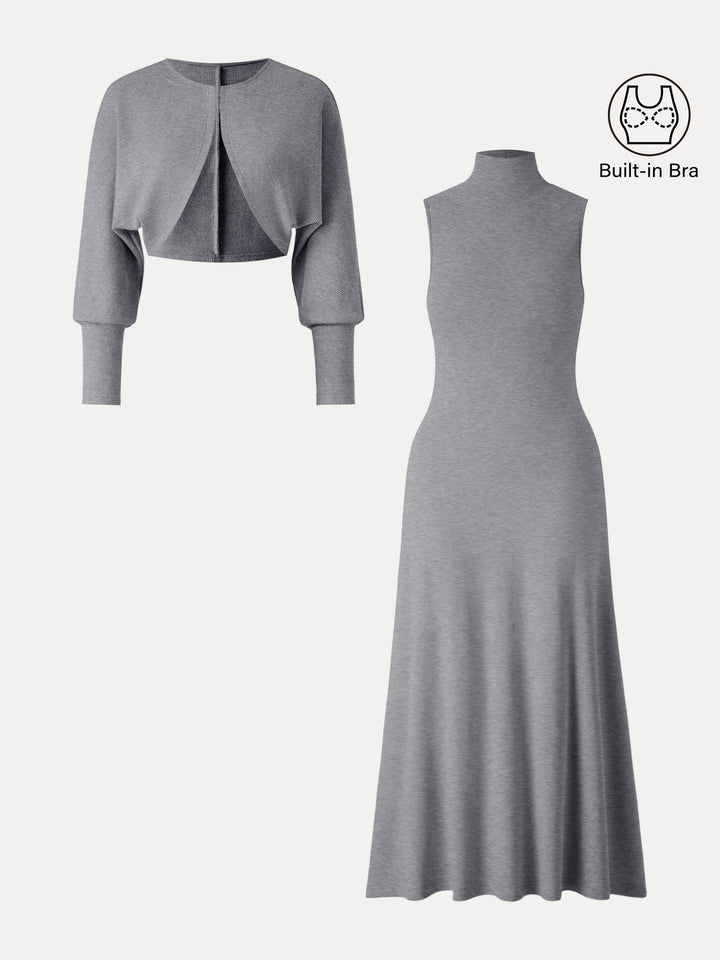 ProWarm Turtleneck Sleeveless Brami Dress with Cardigan Heather Charcoal XS