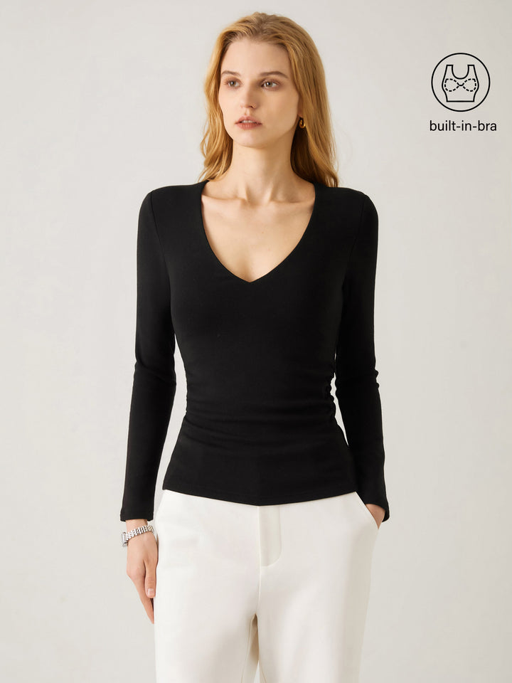 2Pcs Set V-Neck Brami Top & High Waisted Straight Leg Pant